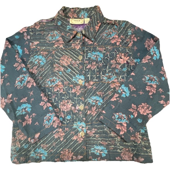 Tantrums Jackets & Blazers - VTG Jean Jacket‎ Painted Flowers Floral Shredded Denim Tantrums Women's XL